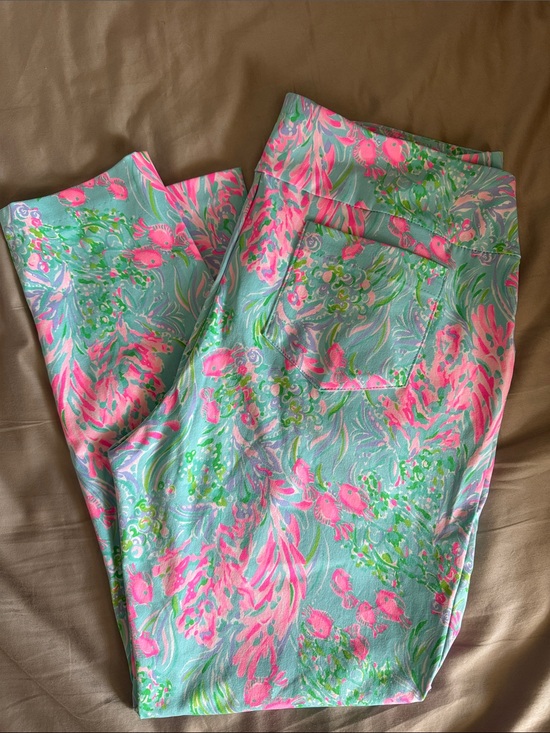Lilly Pulitzer Pants - Lilly Pulitzer Mint Green and Hot Pink Floral Corso Pants
